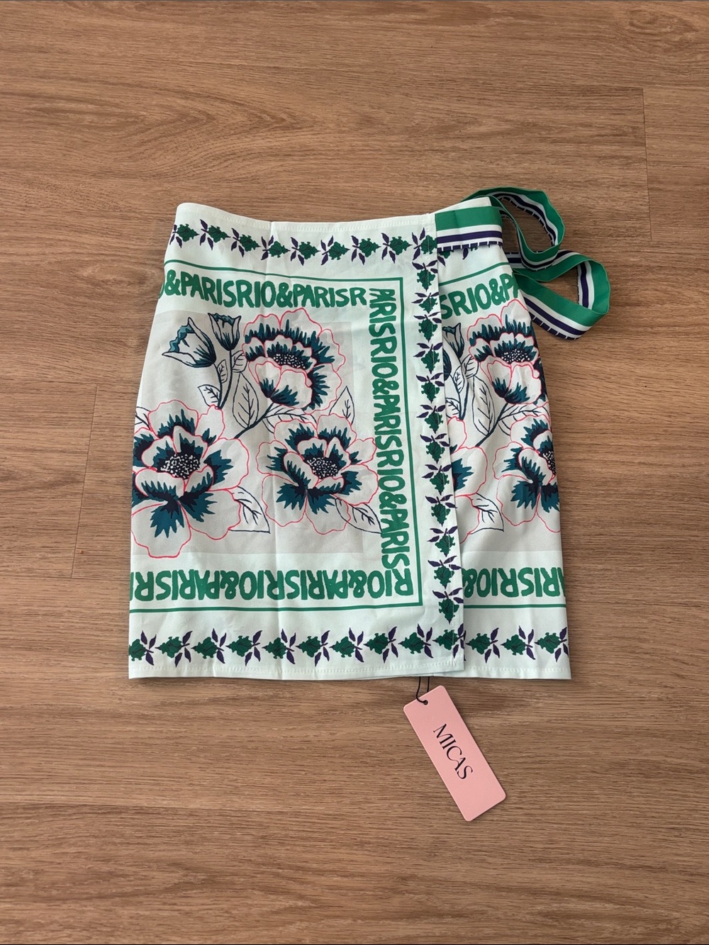 NWT Micas Green Floral Wrap Mini Skirt